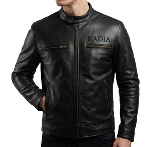 Chaqueta Bomber Casual de Cuero Vacuno con Cuello Redondo, Chaqueta Juvenil Transpirable de Corte Ajustado para Hombre, Chaqueta de Moda con Logotipo Frontal - Product Image 1