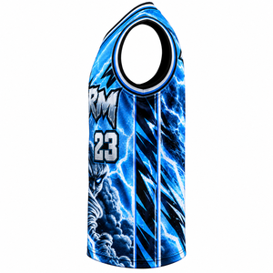 Camiseta Deportiva de Baloncesto para Hombre, Azul, con Estampado de Rayos por Transferencia Térmica, de Secado Rápido, Transpirable, de Poliéster, sin Mangas - Product Image 3