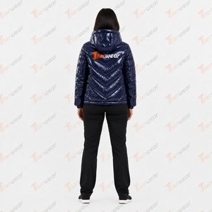 Chaqueta Acolchada Azul Marino para Mujer, con Capucha, Cierre de Cremallera, Manga Larga, para Invierno, Color Sólido, Material de Poliéster - Product Image 4