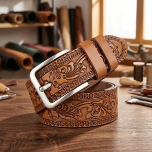 Ceinture en cuir de vache véritable BS INTERNATIONAL NAQ 100% avec boucle à ardillon en acier, design 3D serpent vintage, durable et écologique - Product Image 1