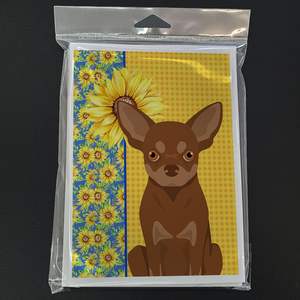 Summer Sunflowers Chocolate Tan Chihuahua Cartes de vœux Pack de 8 cartes vierges avec enveloppes A7 Taille 5x7 Design fantaisiste - Product Image 3