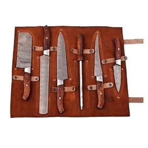 Ensemble de couteaux de chef en acier inoxydable fait main de haute qualité, trois pièces, vente en gros, exclusif, avec étui en cuir et manche en bois Pakka - Product Image 2
