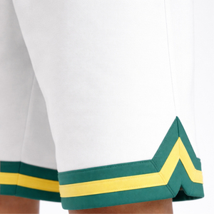 Shorts en coton blanc pour homme avec cordon de serrage et bordure verte et jaune, coupe classique, vêtements de sport d'été - Product Image 6