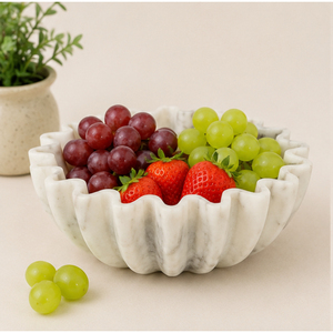 Cuenco de Mármol Blanco Festoneado, Lujoso Plato de Frutas con Borde Ondulado, Centro de Mesa Decorativo con Flores para Decoración del Hogar y Hoteles - Product Image 2