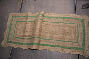Tapis de couloir en jute naturel avec bordure verte, tapis d'entrée bohème, tapis de cuisine rustique, tapis de sol tissé à la main - Product Image 3