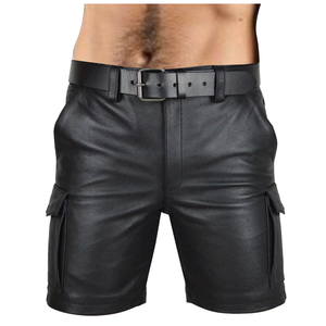 Pantalones Cortos Cargo de Cuero de Diseño Personalizado para Hombre al por Mayor, Pantalones Cortos de Cuero de Seis Bolsillos para Uso Diario, Pantalones Cortos Cargo de Cuero para Hombre - Product Image 3