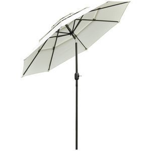 Ombrellone da Patio Beige a 3 Livelli con Manovella e Pulsante di Inclinazione per Terrazza e Giardino, Raggio di 2,7 m, Ideale per Cortili e Palestre - Product Image 1