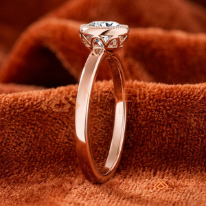 Rose Gold Plated Round Cut Bezel Halo Engagement <b>Ring</b> Women Milgrain Edge Solitaire American Diamond <b>CZ</b> Wedding <b>Ring</b> - Product Image 2