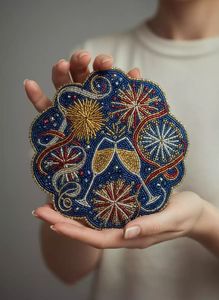 Handmade Strawberry <b>Beaded</b> <b>Coaster</b> Round Modern Durable Embroidered Fruit Design Cute Table Decor KANT K PRIVATE LIMITED - Product Image 3