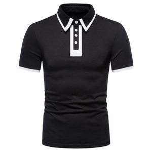 Polo à manches courtes blanc pour homme avec bordure noire, boutons, décontracté, en coton tricoté - Product Image 6