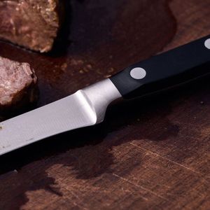 Silver Blade Steak <b>Slicing</b> <b>Knife</b> with Black Curved Handle and Triple Rivet Details for Meat Portions and Dinner Table Cutlery - Product Image 6