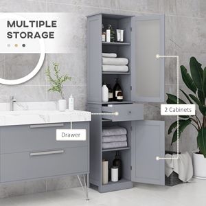 "Gray Minimalist Rattan/MDF <b>Tall</b> Bathroom/Narrow <b>Storage</b> Cabinet with Acrylic Door Drawer 3 Shelves" - Product Image 4