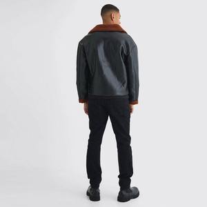 Veste en cuir pour homme de haute qualité, personnalisée, pour l'hiver, couleur unie, style décontracté, col rabattu, imperméable, coupe-vent, style urbain - Product Image 5