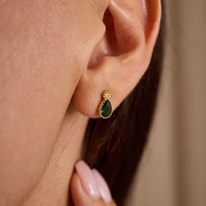<b>Emerald</b> Pear <b>Stud</b> Earrings Natural <b>Emerald</b> 925 Sterling Silver 14K Gold Plated Elegant Jewelry For Women Gift - Product Image 5