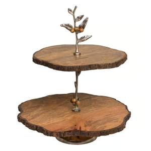 Modern 3 Tier Acacia Wood <b>Cake</b> <b>Stand</b> With Gold Leaf Design Metal Handle Luxury Tiered Dessert Display <b>Stand</b> For Cupcakes Parties - Product Image 6