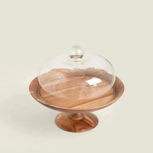 Support à gâteau en bois avec dôme en verre, plateau de service pour desserts, plateau de présentation de fromages pour la table à manger - Product Image 3