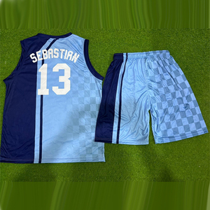 Ensemble Maillot et Short de Basketball Personnalisé Unisexe en Gros, Impression par Sublimation, Débardeur Sans Manches, Uniforme à Motif Damier Respirant - Product Image 3
