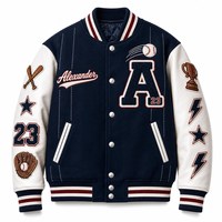 Veste universitaire personnalisée en patchwork avec broderie chenille sur les manches, lettres d'équipe, fermeture éclair, imperméable, style baseball New York