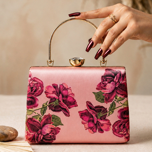 <b>Pink</b> Rose Embroidered Designer Clutch Bag Elegant Evening <b>Purse</b> for Women Festive Wear - Product Image 1