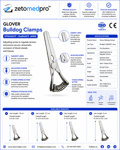 Pinces de chirurgie cardiovasculaire GLOVER Bulldog Clamps Straight DeBAKEY Jaws, longueurs totales 5,1 cm, 6,4 cm, 8,9 cm, 12,1 cm, ZETOMEDPRO - Product Image 3