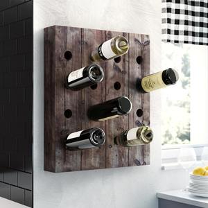 Estante de vino rústico de madera oscura para montar en la pared, estilo Riddling Rack, soporte de madera para botellas de vino estilo granja - Product Image 6