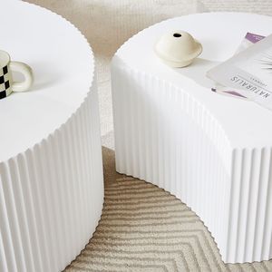 Set di 2 Tavolini da Caffè in MDF con Rilievo Artigianale, Tavolini a Incastro Bianchi per Soggiorno, Ufficio o Area Relax - Product Image 5