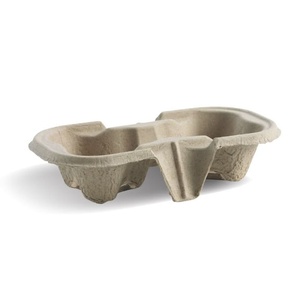 Nouveau plateau à boissons jetable en pâte à papier, porte-café écologique pour les supermarchés, plateaux à 2 compartiments pour l'industrie de la restauration - Product Image 1