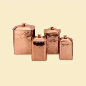 Premium 4-Piece Hammered Antique Copper Stainless Steel Canister <b>Set</b> Airtight Food Storage Containers For Kitchen Counter - Product Image 2