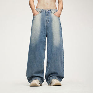 Pantalones Vaqueros de Mezclilla para Hombre, Ecológicos, Impermeables, de Pierna Ancha, Cintura Media, Lavado Nieve, Estilo Vintage, 100% Algodón, Tejido Sólido, Casuales - Product Image 1