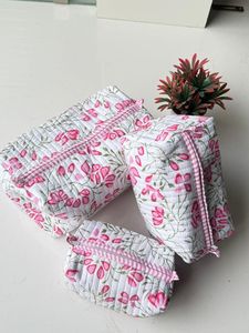 Cotton Toiletry <b>Bags</b> Floral <b>Quilted</b> Cosmetic <b>Bag</b> Set Medium Size Multi-Function Textile Material Zipper Closure Christmas Gift - Product Image 1