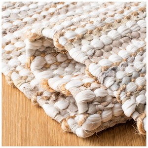 Tapis artisanal en coton biologique et jute, motif abstrait, style scandinave, rectangulaire, à poils ras, avec envers en jute, pour salon - Product Image 2