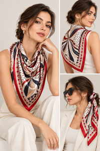 Écharpes en soie carrées imprimées de luxe, impression numérique personnalisée, pour femmes adultes - Product Image 3