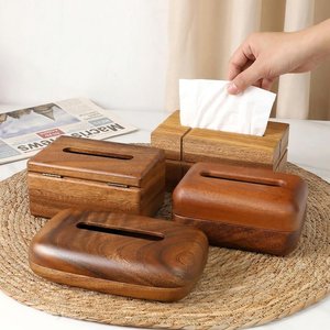Acacia Wood Tissue Box Custom Handmade Wood Box, Rustic Napkin Holder, Boho <b>Table</b> top Decor , Wooden Cover, Wooden Organizer - Product Image 2