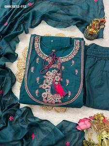 Proveedor de la India de la colección de Kurti-Pantalón-Dupatta Anarkali largo listo para usar, de algodón puro de alta calidad con bordado de hilo. - Product Image 5