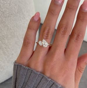 Toi et Moi <b>Ring</b> <b>Two</b> Pear Shape Diamond in 14K Gold <b>Ring</b> Lab Grown Diamond <b>Ring</b> <b>Two</b> <b>Stone</b> Bypass <b>Ring</b> Open Wrap Engagement <b>Ring</b> - Product Image 4