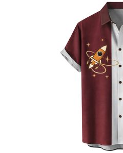 Chemise boutonnée à manches courtes personnalisée avec imprimé spatial rouge bordeaux et blanc, décontractée, pour homme, été, fabrication OEM, fourniture en gros - Product Image 3