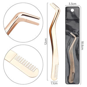 Pince à épiler de luxe faite à la main en acier inoxydable avec peigne à sourcils et cils à pointe fine, outil de maquillage de haute qualité - Product Image 2