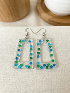 Modern <b>Clear</b> <b>Resin</b> Earrings With Blue Green Dots Handmade Geometric Design Statement Jewelry - Product Image 4
