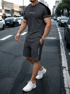Fawkes <b>Men's</b> Solid Color Short Sleeve T-<b>Shirt</b> Shorts Set Quick Dry Breathable 100% Cotton Knitted <b>Casual</b> Summer Outfit <b>White</b> - Product Image 2