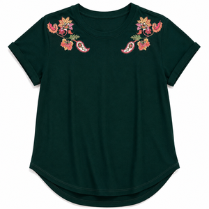 Camiseta de Mujer 100% Algodón Orgánico, Estampado Floral Paisley, Corte Holgado, Manga Corta, Casual, Ecológica, Fabricante OEM ODM - Product Image 4