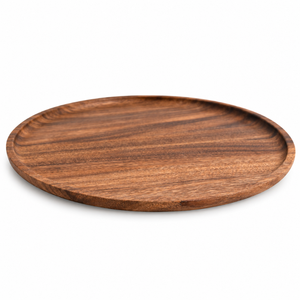 Exclusivo Plato de Madera de Mango Duradero de 13 Pulgadas, Tono Nogal, Perfil Delgado y Bajo, Borde Elevado Liso, para Bodas, Cenas y Servicio - Product Image 1