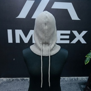 Balaclava unisexe en tricot beige avec cordons de serrage pour usage extérieur, circonférence de tête 54-56 cm - Product Image 3
