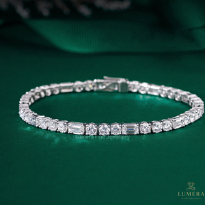 Bracelet tennis en diamants de laboratoire certifiés IGI, taille ronde et émeraude, or 9K 10K 14K 18K, bijoux fins pour femmes, mariage - Product Image 1