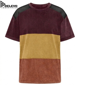Camiseta Oversize de Algodón 100% de Alta Calidad para Hombre con Paneles de Malla, Color Borgoña Mostaza, con Detalle de Hombro con Lavado Ácido de Tres Paneles - Product Image 1