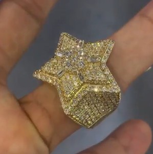 Passed Diamond Tester Hiphop 925 Sterling <b>Silver</b> Diamond Cluster Star <b>Ring</b> for <b>Men</b> Iced Out VVS Moissanite Luxury <b>Ring</b> - Product Image 1