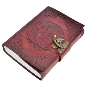 Journal en cuir fait main avec motif loup en relief et design Arbre de Vie, reliure spirale, option cadeau - Product Image 1