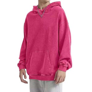 Sudadera con Capucha Oversize para Hombre, 100% Algodón French Terry, Color Liso, con Bolsillo, Estilo Casual Urbano, Ajuste Otoñal, Rosa con Lavado Ácido - Product Image 2