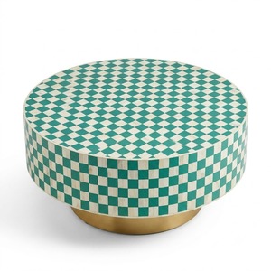 Mesa de Centro Moderna con Incrustaciones Geométricas de Hueso, Mesa de Resina Octogonal de Lujo, Mesa de Centro Hecha a Mano en India para Sala de Estar - Product Image 3