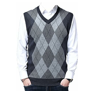 Pull en tricot à col en V bleu marine pour homme, manches régulières, couleur unie, vêtement d'automne - Product Image 2