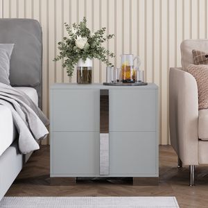 Mesita de Noche Moderna y Elegante de Madera con Tiradores Metálicos Espejados, Mesa Auxiliar con Patas Metálicas para Sofá, Cajones y Mesita de Noche - Product Image 3